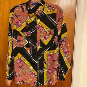 APT. 9 Women’s Front Button Down Abstract Floral Pattern Multicolored, Size SM